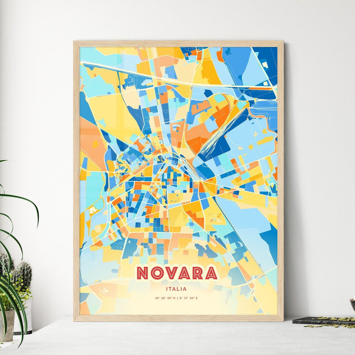 Novara Italy Colorful Modern Street Map City Decor Art Poster