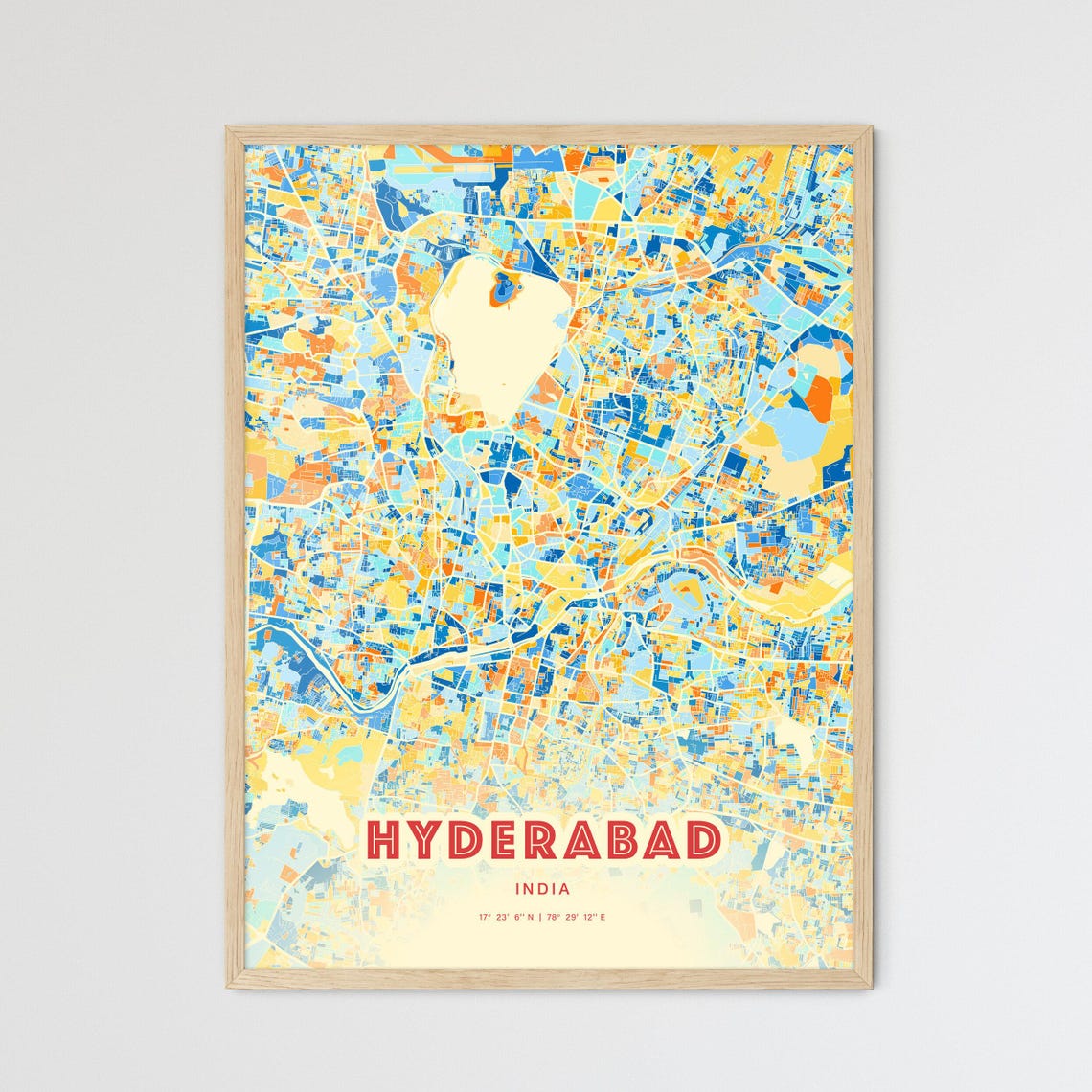 Hyderabad India Modern Blue Orange Street Grid City Map Art Poster