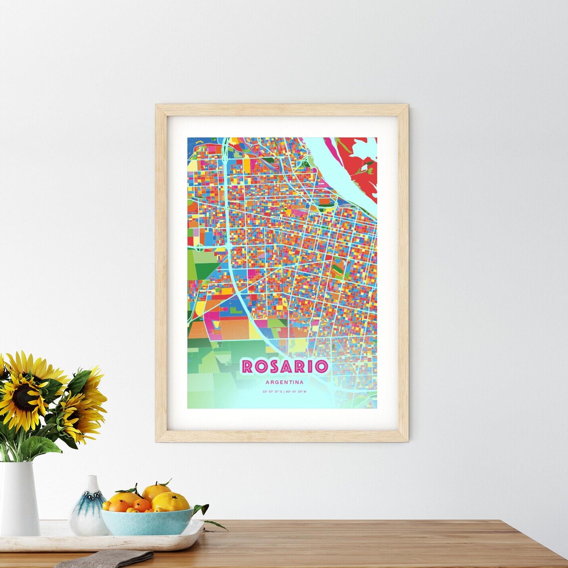 Rosario Argentina Bold Crazy Colorful Mosaic City Map Poster - Image 2