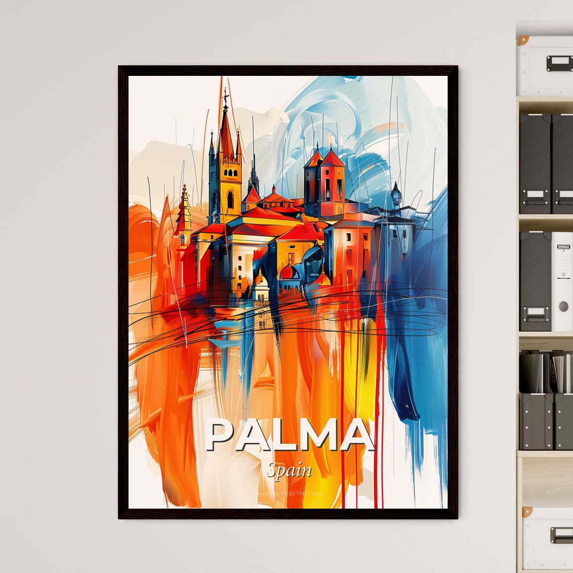 Palma Spain Colorful Abstract Cathedral Towers Skyline Art Poster