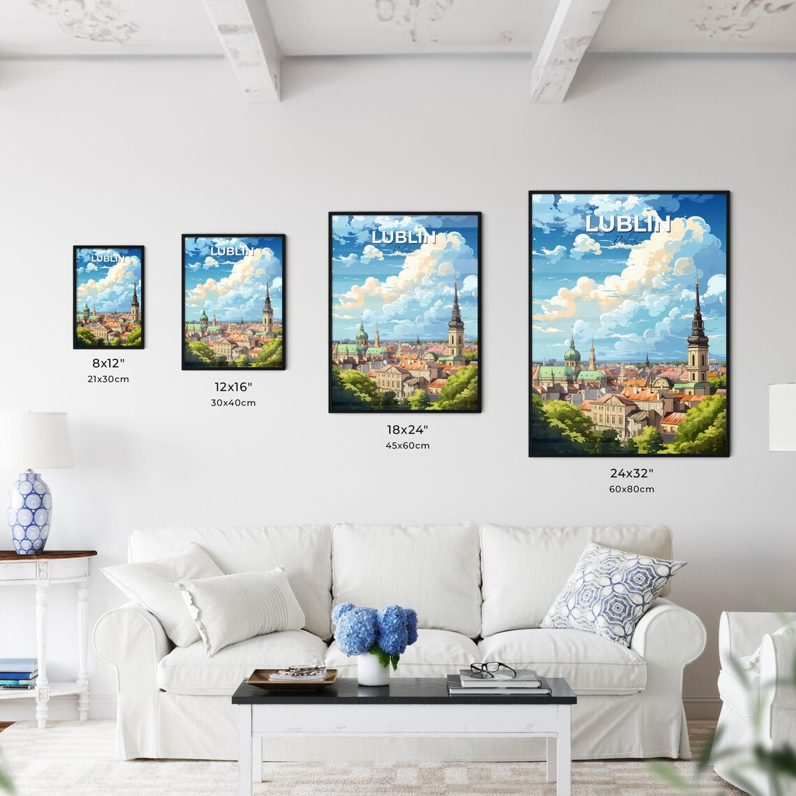 Lublin Polska Old Town Rooftops Church Spires Travel Poster Art - Image 3