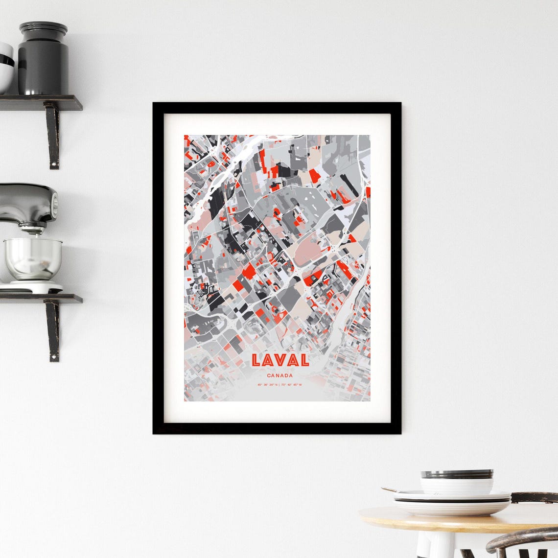 Laval Canada Modern Red Expressive City Map Poster with Coordinates - Image 2