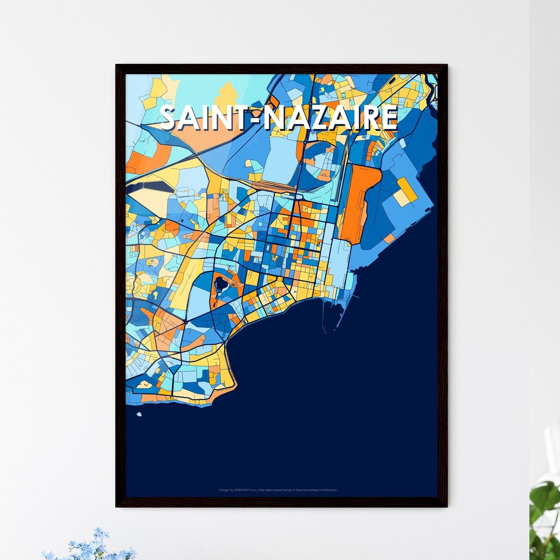 Saint Nazaire France Bold Blue Orange City Map Wall Decor Poster