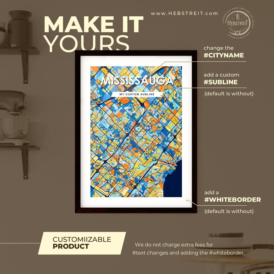 Custom Mississauga Canada Vibrant Colorful City Street Map Art Poster - Image 2