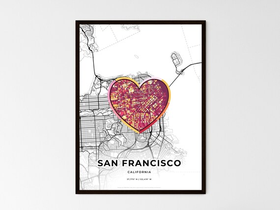 San Francisco California Minimal Map Art With Colorful Heart Icon Poster