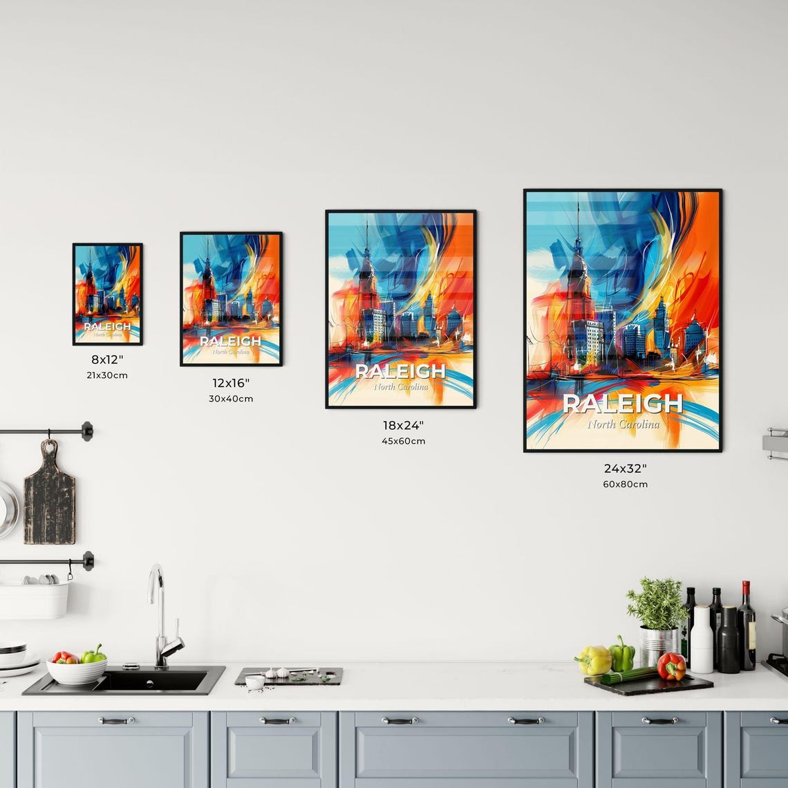 Raleigh North Carolina Colorful Abstract Capitol Skyline Poster - Image 3