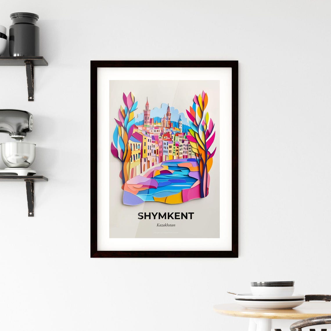 Shymkent Kazakhstan Old Town River Colorful Paper Cut Poster - Image 2