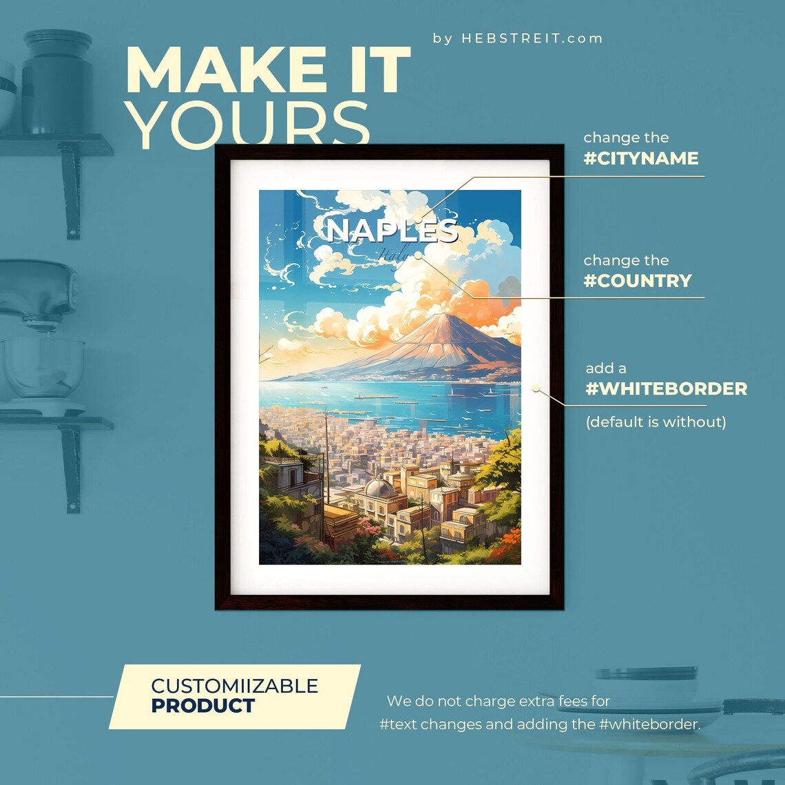 Naples Italy Mount Vesuvius Bay Golden Sunset Coastal Travel Poster - Image 2