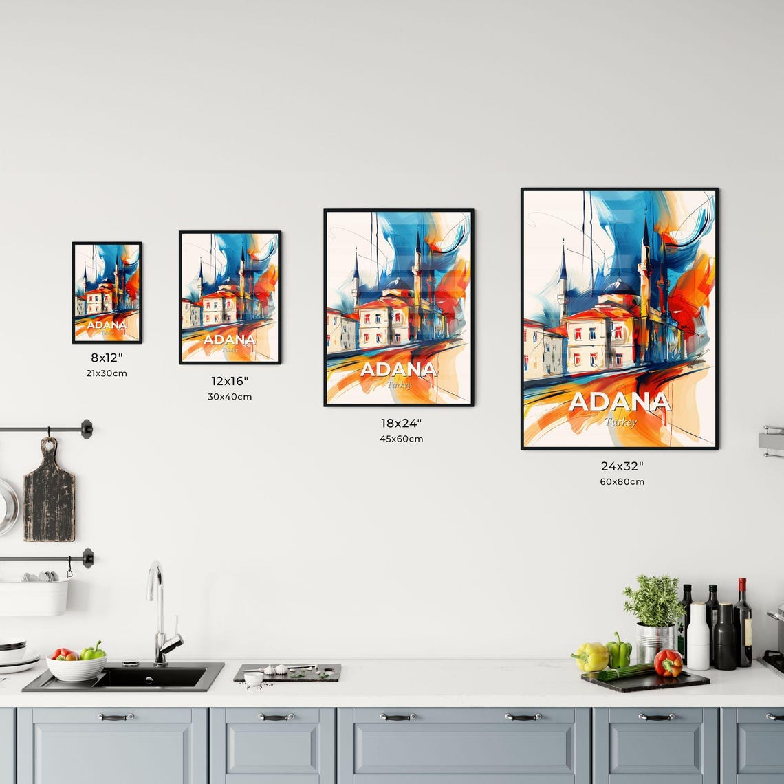 Adana Turkey Vibrant Watercolor Mosque Cityscape Decor Poster - Image 3