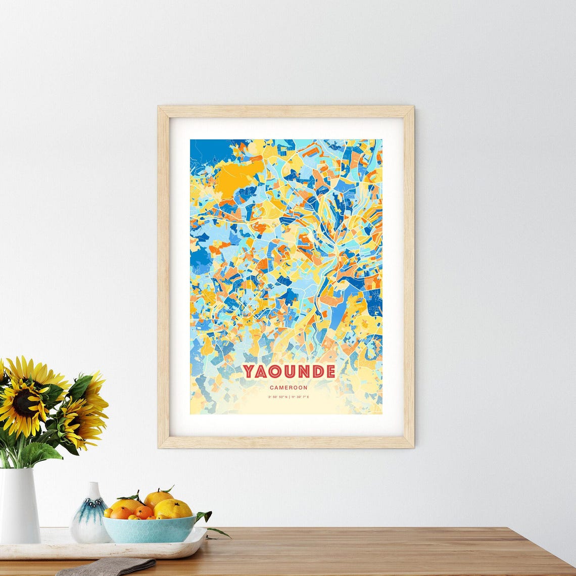 Yaounde Cameroon Colorful Blue Orange Abstract City Map Art Poster - Image 2