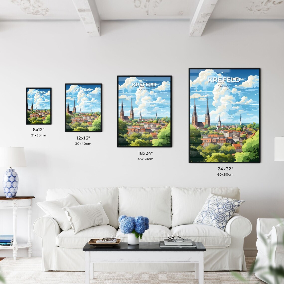 Krefeld Germany Skyline Church Towers Illustrated Travel Poster - Image 3