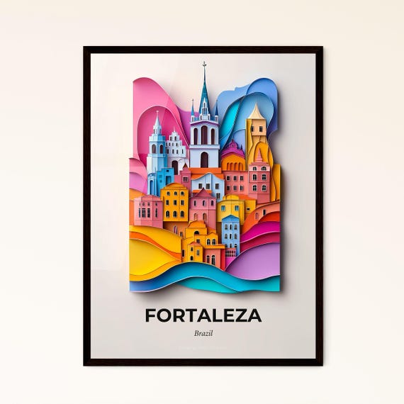 Vivid Fortaleza Brazil A Colorful City With A Church And A Rainbow Sky Fine Art Print Customizable