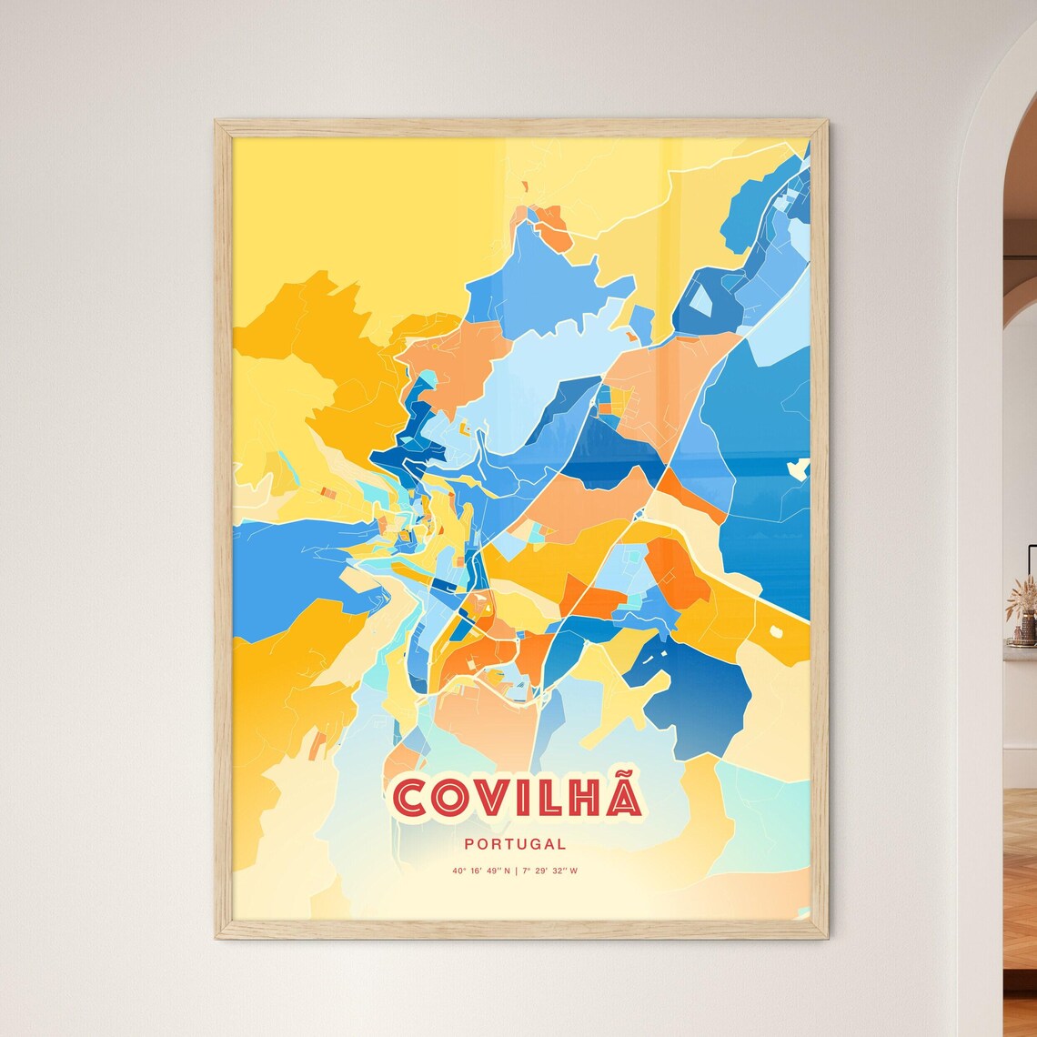 Colorful Blue and Orange Covilha Portugal Street Map Art City Poster - Image 3