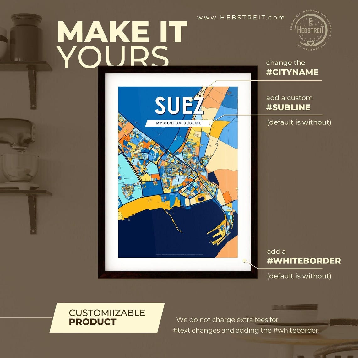 Suez Egypt Suez Canal Colorful Modern City Map Artwork Poster - Image 2