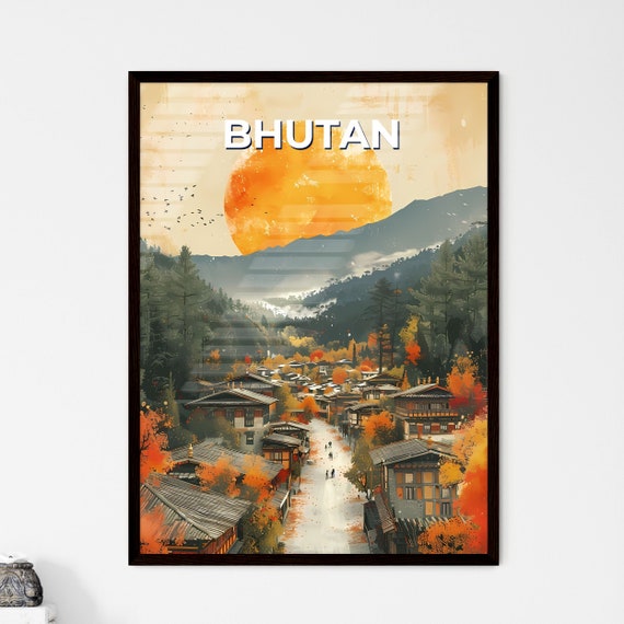 Bhutanese Town Art Painting South Asia Traditional Culture Architecture Travel Landscape Travel Destinations Customizable
