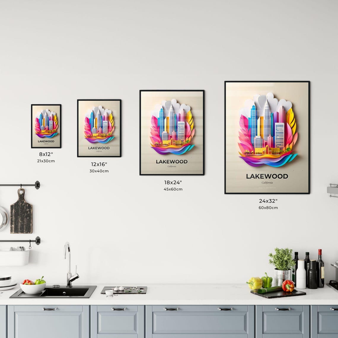 Lakewood California Modern Skyscraper Papercut City Art Poster - Image 3