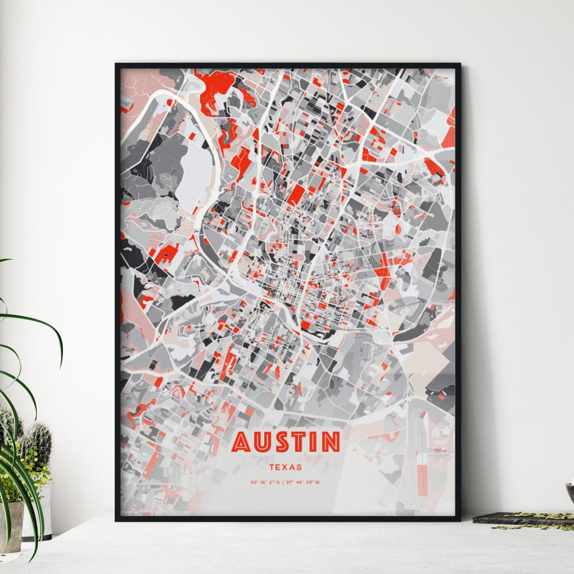 Austin Texas Expressive Bold Red City Street Map Artwork Poster