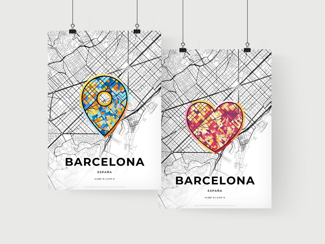 Barcelona Spain Romantic Minimalist Heart City Map Art Poster - Image 2