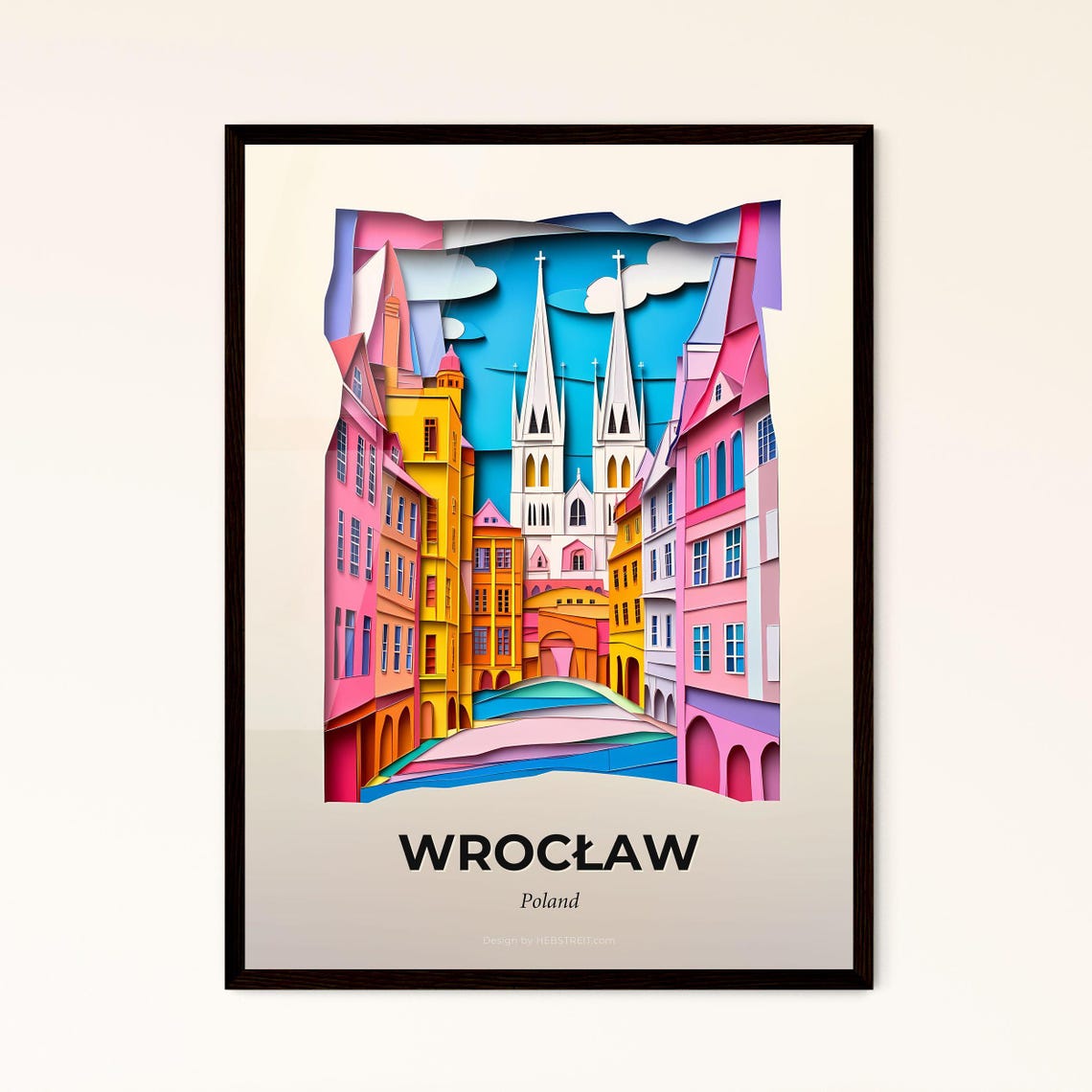 Wroclaw Poland Colorful Old Town Paper Cut Skyline Art Poster