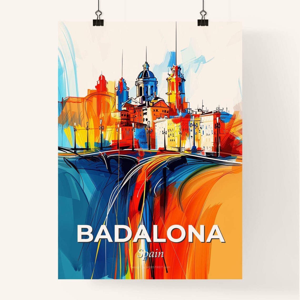 Badalona Spain Abstract Cathedral Bridge Vivid City Art Poster - Image 4