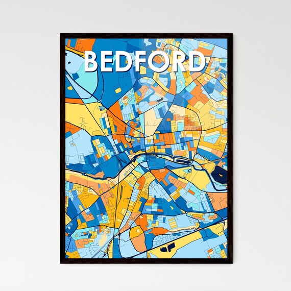Bedford England Bold Colorful Vibrant City Street Map Art Poster