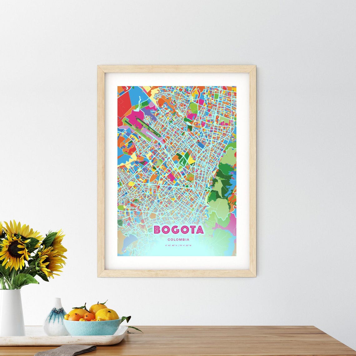 Bogota Colombia Vibrant Crazy Colorful Mosaic City Map Poster - Image 2