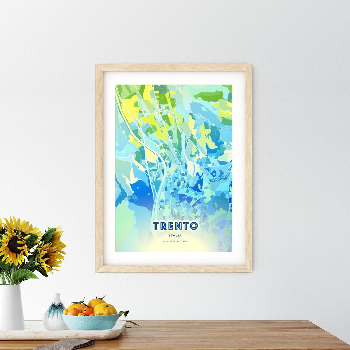 Trento Italy Bluish Custom Stylish City Map Art Poster Travel Gift - Image 3