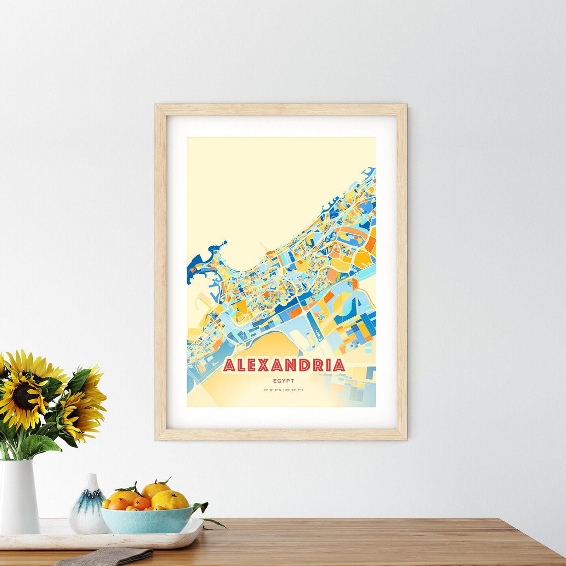 Alexandria Egypt Vibrant Stylized Blue and Orange City Map Poster - Image 2