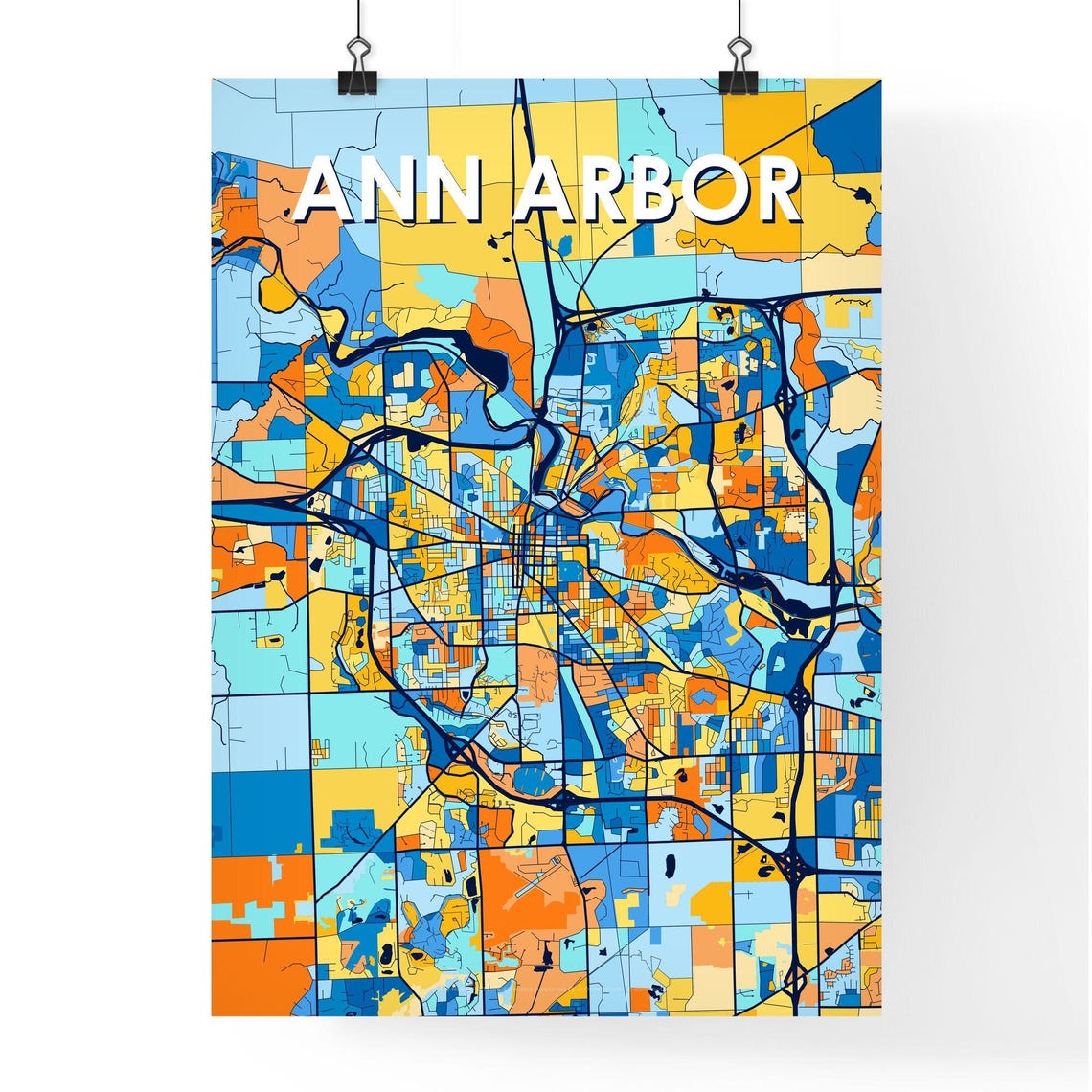 Ann Arbor Michigan Colorful Street Map Art Home Decor Poster - Image 4