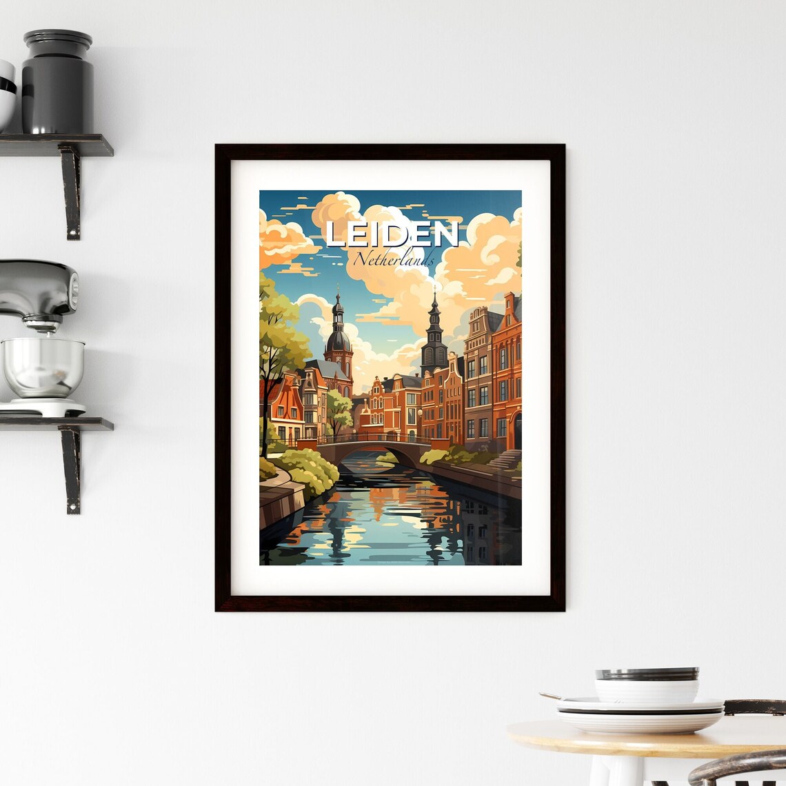 Leiden Netherlands Canal Bridge Historic Town Watercolor Poster - Image 2
