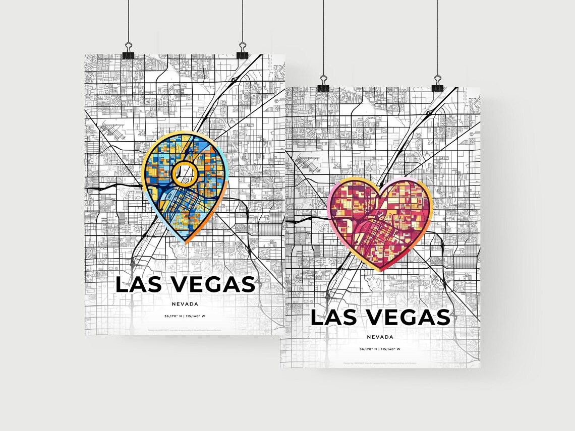 Las Vegas Nevada Minimal Map Art With Colorful Heart Icon Poster - Image 2