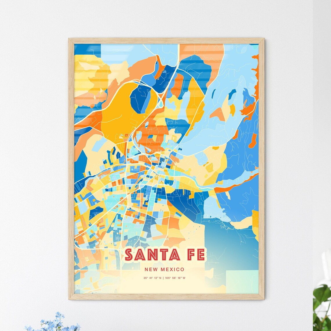 Colorful Blue and Orange Santa Fe New Mexico Street Map Art City Poster - Image 3