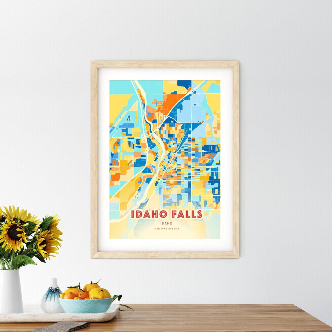 Idaho Falls Idaho Blue Orange City Map Art Home Decor Poster - Image 2