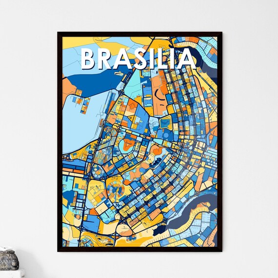 Brasilia Brazil Blue Orange Modern City Map Art Poster for Home Decor