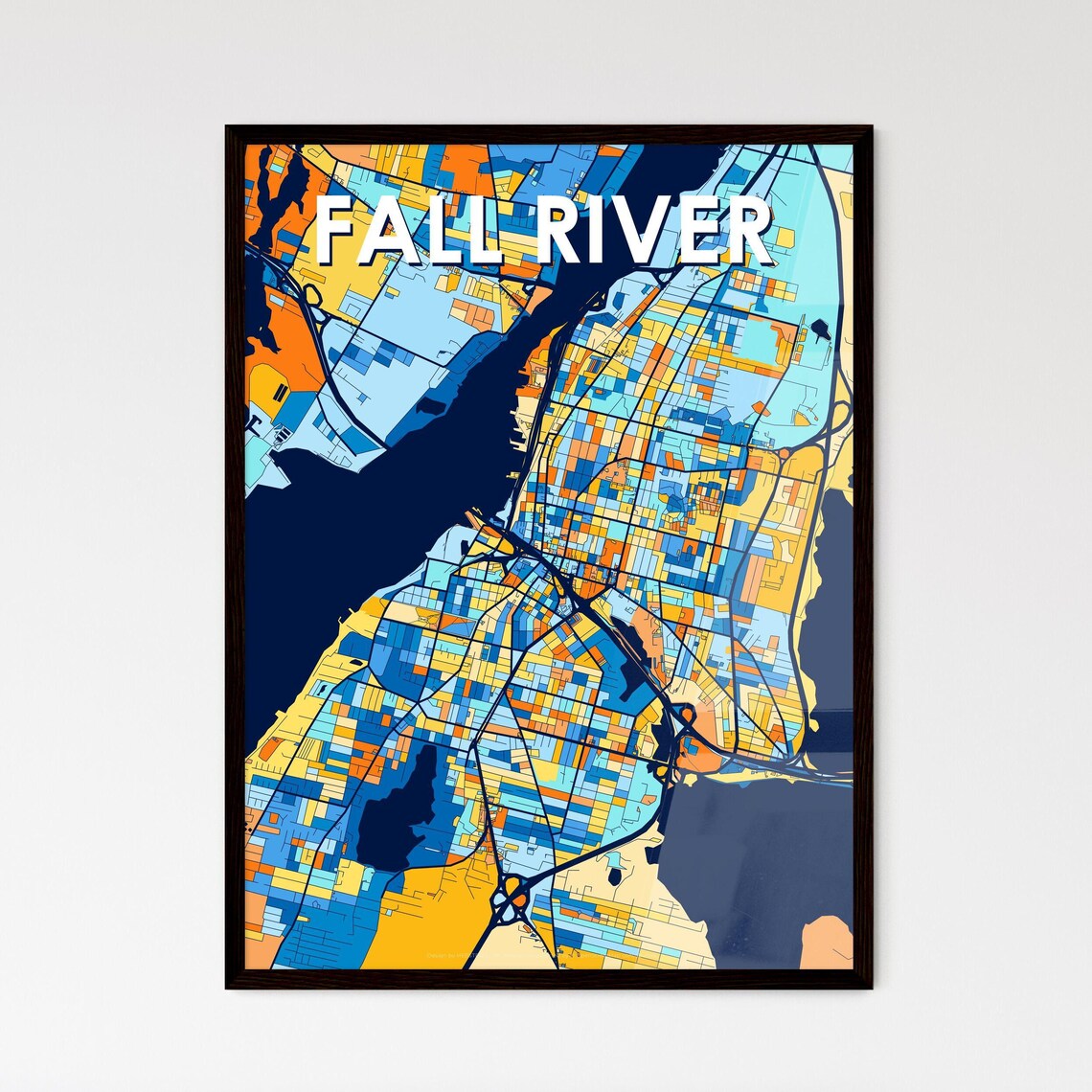 Fall River Massachusetts Vibrant Colorful Illustrated Street Map Art Poster