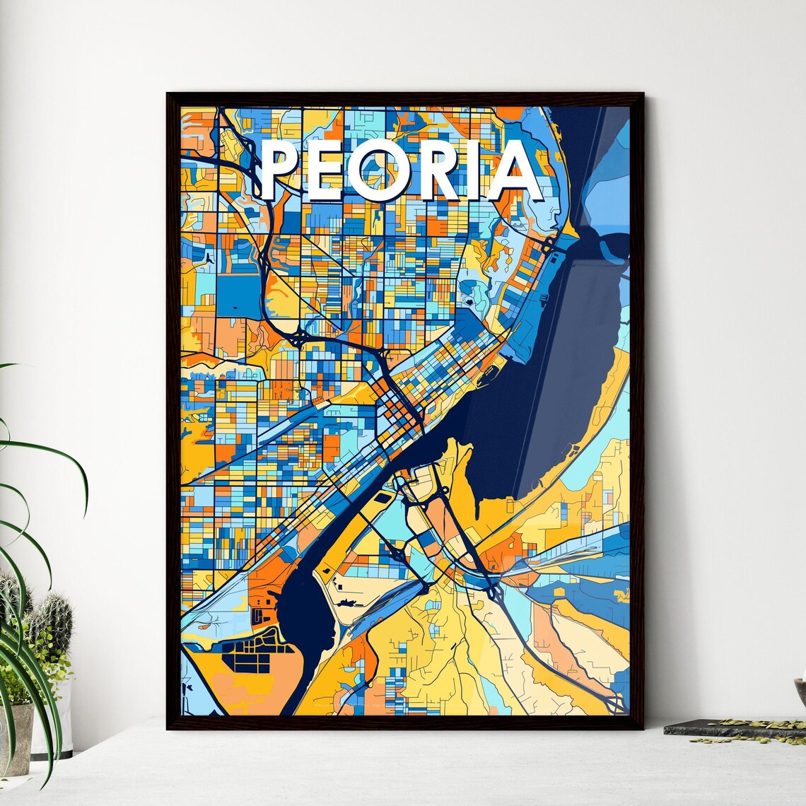 Peoria Illinois Vibrant Colorful Mosaic City Street Map Art Poster