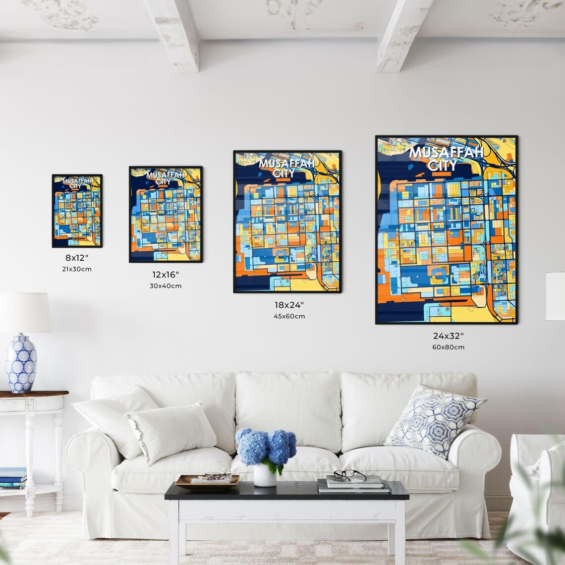 Musaffah City UAE Blue Orange City Map Poster Bold Modern Street Grid Art - Image 3