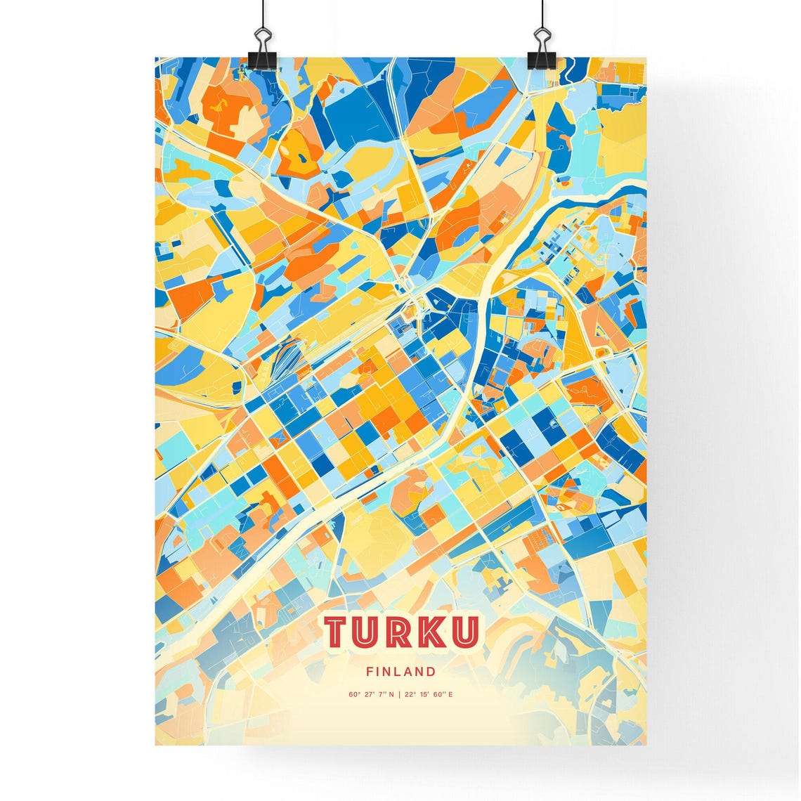 Turku Finland Modern Geometric Blue Orange City Map Art Poster - Image 3