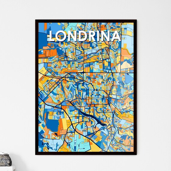 Londrina Brazil Stylish Vibrant Blue and Orange Mosaic City Map Poster