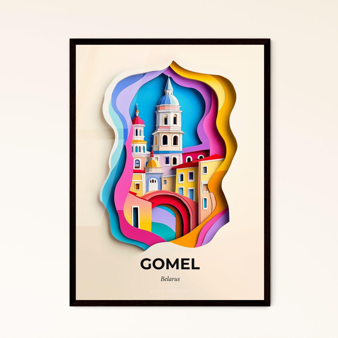 Gomel Belarus Colorful Paper Cut Church Archway Scene Poster