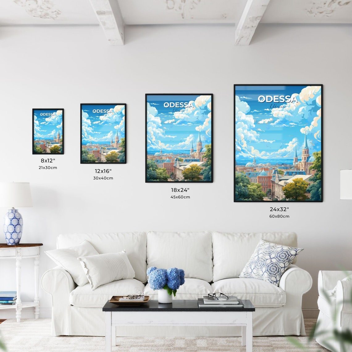 Odessa Ukraine Travel Skyline Poster With Blue Sky And White Clouds - Image 3
