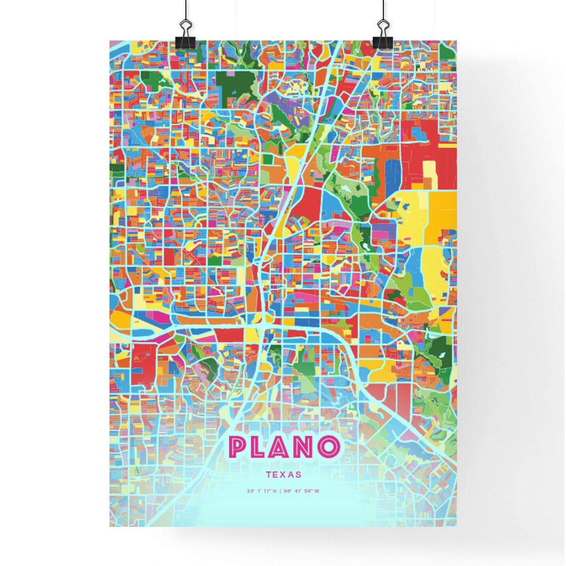Plano Texas Customizable Colorful City Map Poster For Home Decor - Image 3