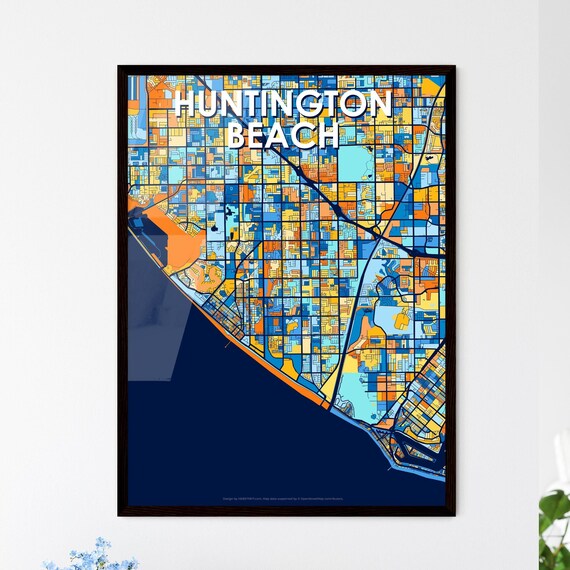 Huntington Beach California Vibrant Colorful Geometric Street Grid City Map Art Poster