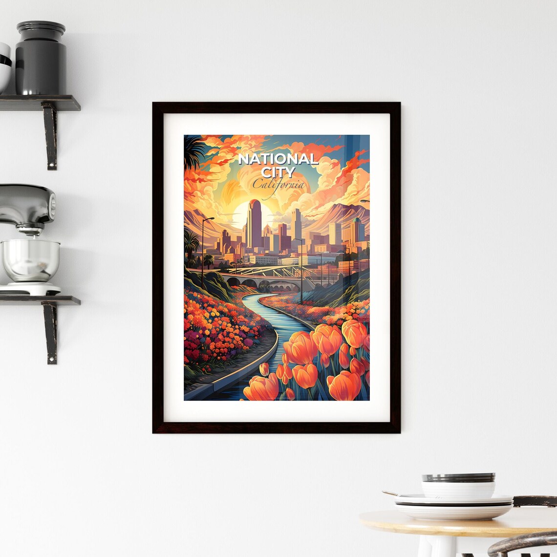 Vivid National City California Sunset Skyline Tulip River Poster - Image 2