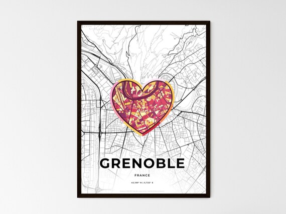 Grenoble France Modern Minimalist Heart Street Map Art Poster