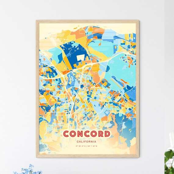 Concord California Vibrant Colorful City Map Art Coordinates Poster