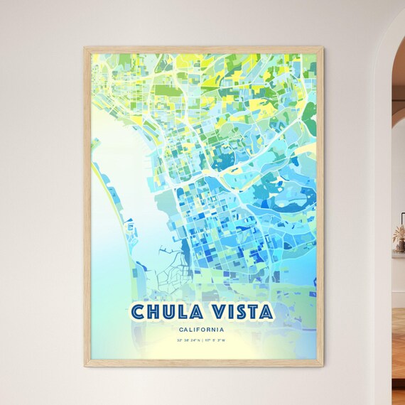 Chula Vista California Vibrant Abstract Watercolor City Street Map Poster