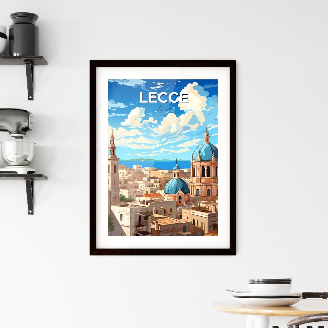 Lecce Italy Old Town Blue Domes Seaside Rooftop Scene Poster - Image 2