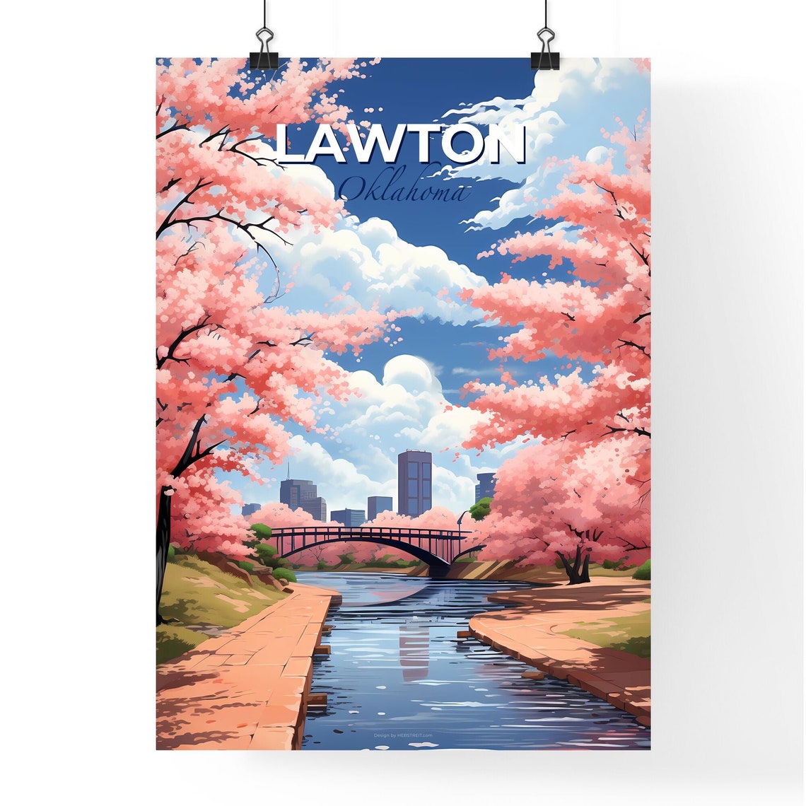 Lawton Oklahoma Cherry Blossom River Bridge Spring Travel Poster - Image 4