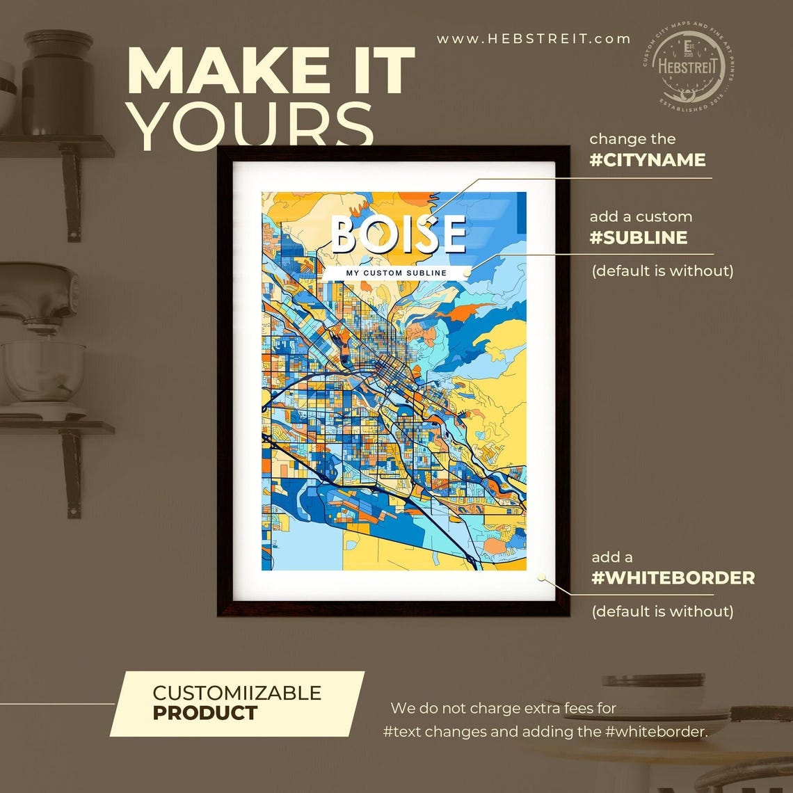 Boise Idaho Vibrant Colorful Geometric Street Grid City Map Art Poster - Image 2